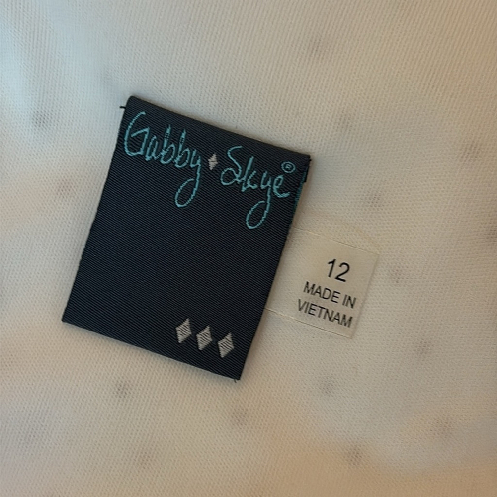 Gabby Skye Cream Dress tan Swiss dots elastic waist back closure size 12 flowy - Picture 7 of 16